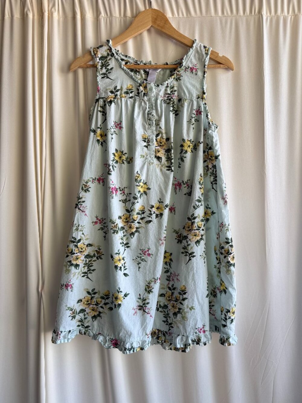 Adonna Sleepwear Blue Floral Sleeveless Nightgown Petite Small
